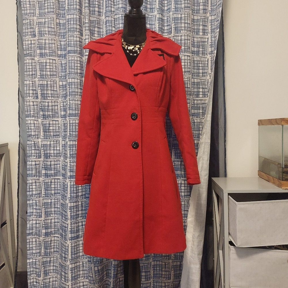 Long Red, Venus Brand, Pea Coat, Size 8